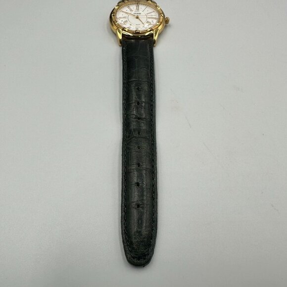 Vintage Guess Watch Women Gold Tone Dark Green Leather Band New Battery 9" - Picture 6 of 13